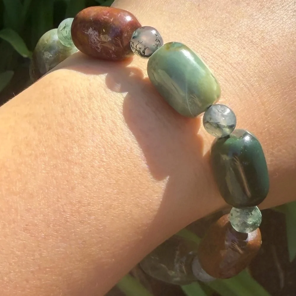 13mm stretchable‎ barrel shape ocean jasper bracelet 0377
